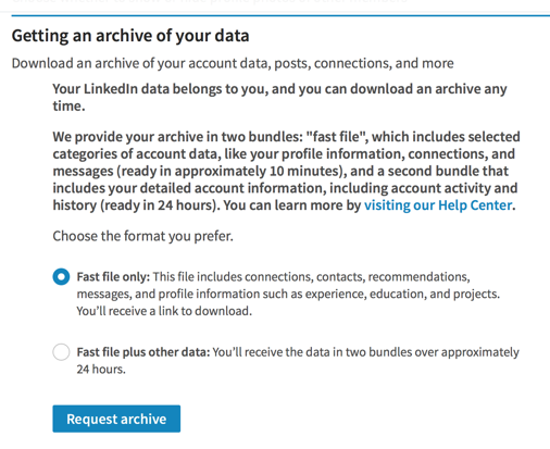 exporting LinkedIn connections